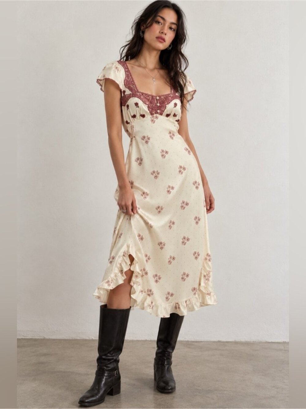 Free People Haven Midi Dress Swan Combo Floral XL
